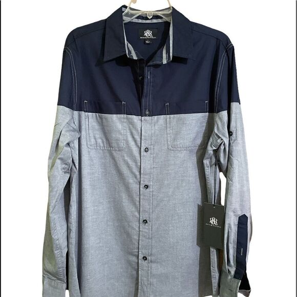 Blue colorblock long sleeve shirt - Picture 2 of 7